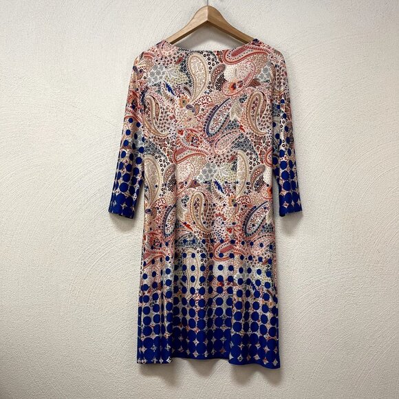 Isle by Melis Koran Blue & Orange Paisley Summer Dress sz Small - Picture 4 of 5